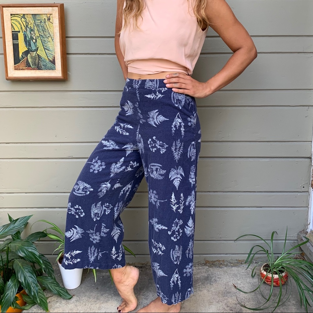 Fern print cropped wide leg pants